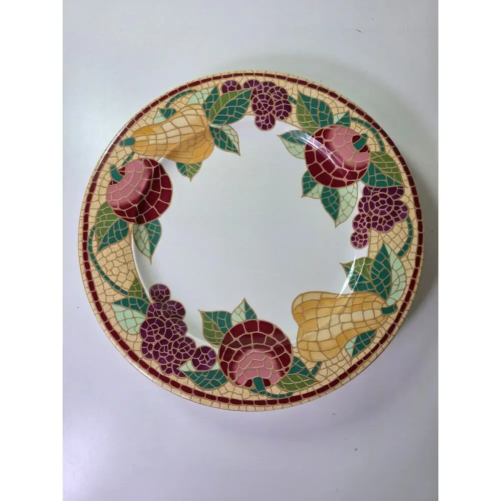 Set of 2 PIER 1 IMPORTS Red Gold Mosaic Fruit Earthenware 10.5